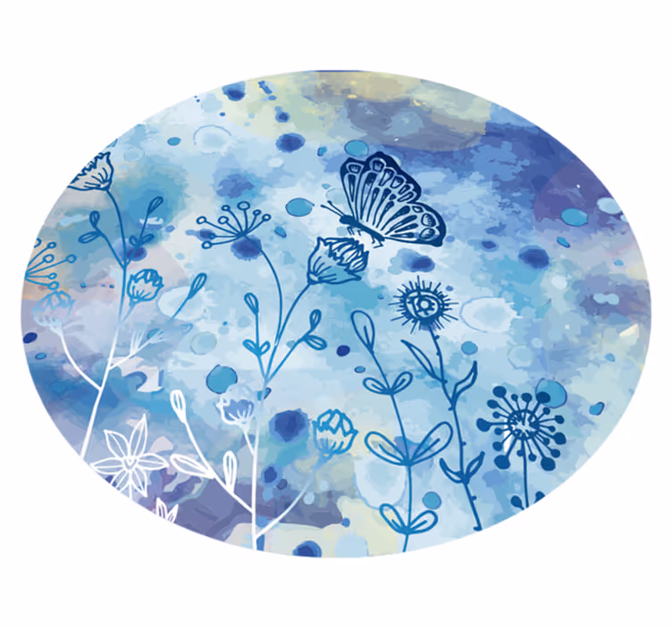 round blue butterflies vinyl bedroom rug - TenStickers