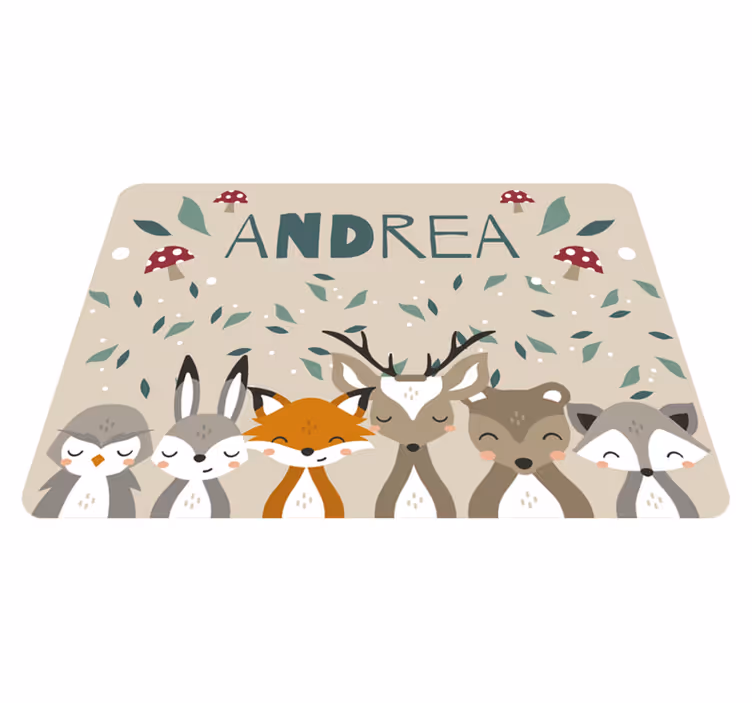 Personalized little animals vinyl rug with name - TenStickers