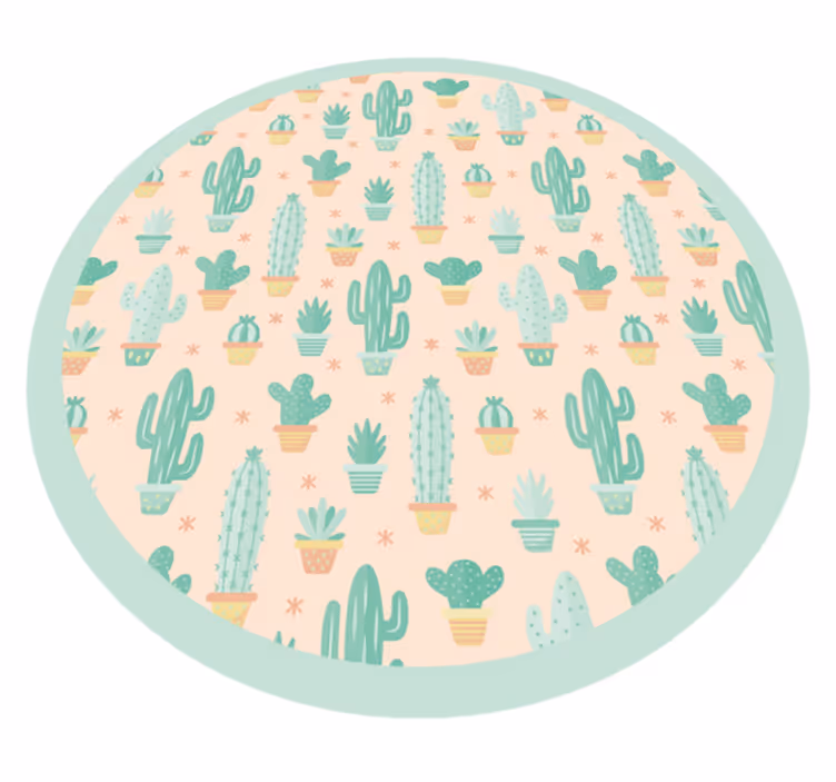 Cacti Circular Pattern kids vinyl rug - TenStickers