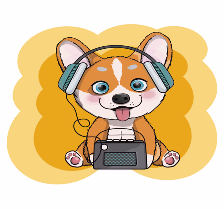 Puppy Headphones Illustration vinyl rug - TenStickers