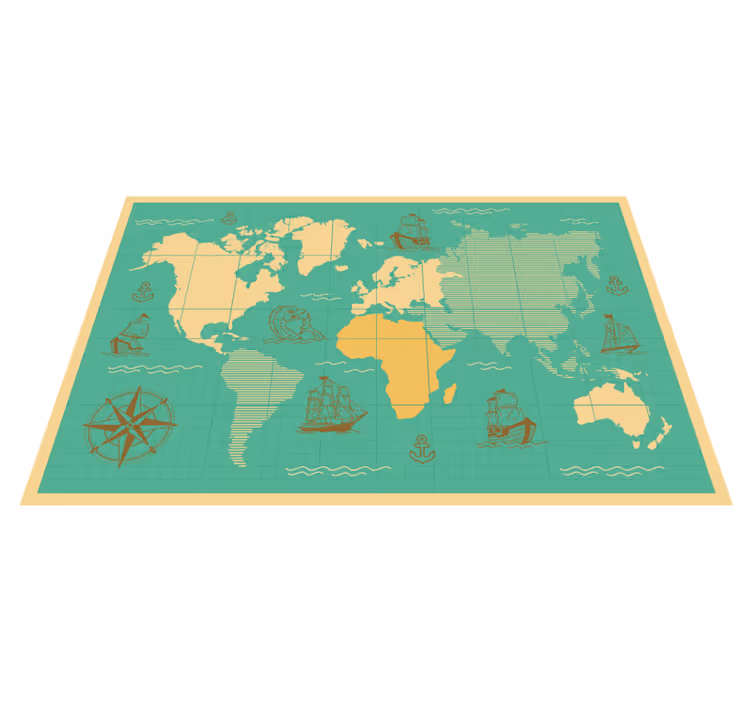 World Map with boats vinyl rug - TenStickers