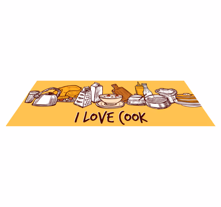Kitchen text with utensils custom rug - TenStickers