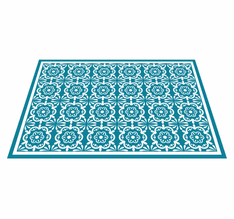 Teal Floral Design kitchen vinyl rug - TenStickers