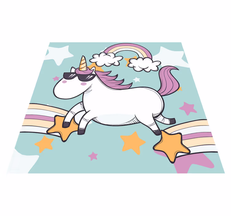 hand drawn unicorn with sunglasses animal rug - TenStickers
