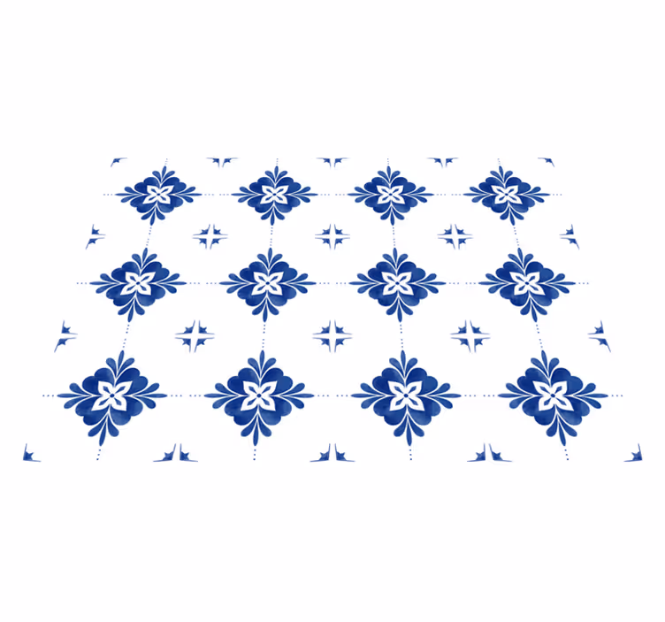 Blue Floral Motifs tile vinyl rug - TenStickers