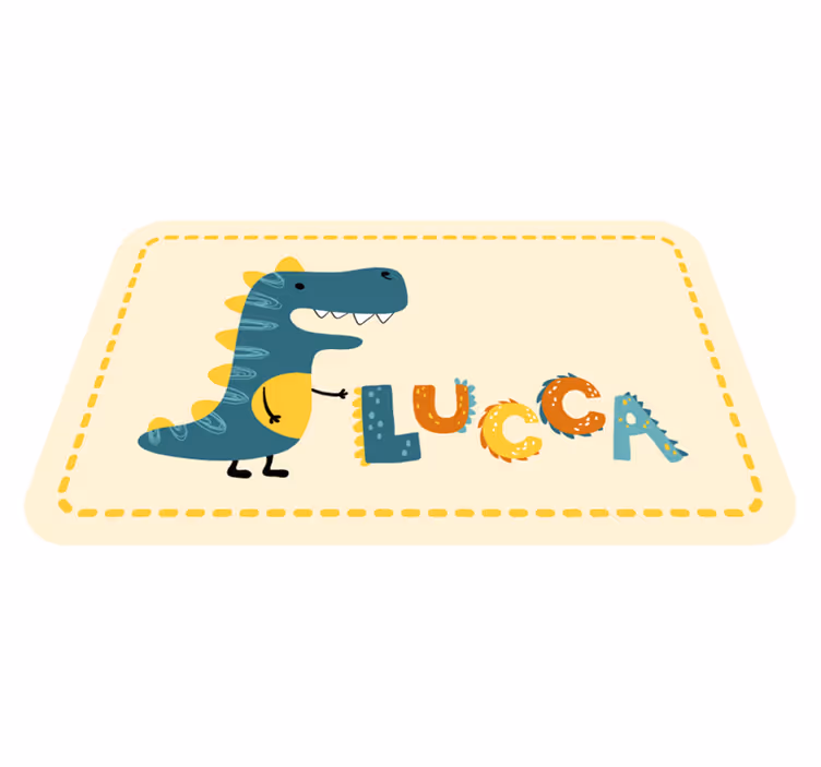 happy dinosaur with personalised name rug - TenStickers