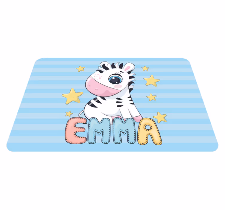 Cute Zebra and Stars with name vinyl rug - TenStickers
