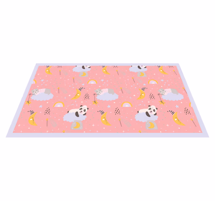Pink background with pandas kids vinyl rug - TenStickers