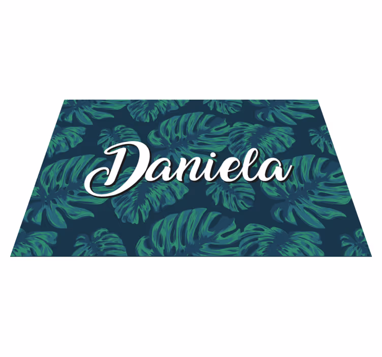 Tropical leaves with name teenager vinyl rug - TenStickers