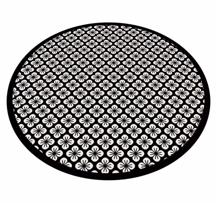 Black Floral Motif flower vinyl rug - TenStickers