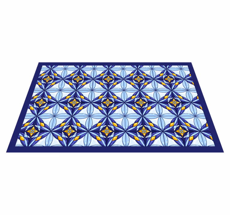 Vibrant blue pattern tile vinyl rug - TenStickers