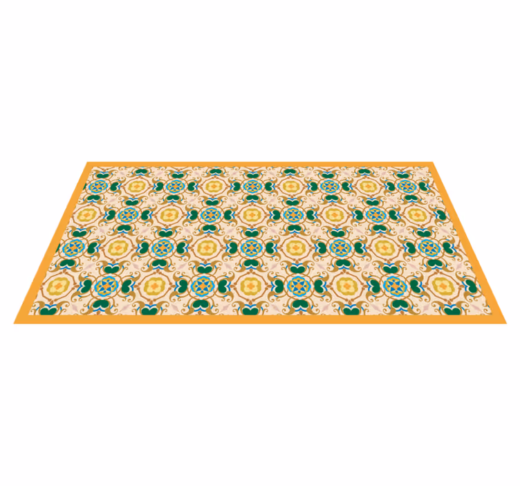 Floral beige ornaments bathroom vinyl rug - TenStickers