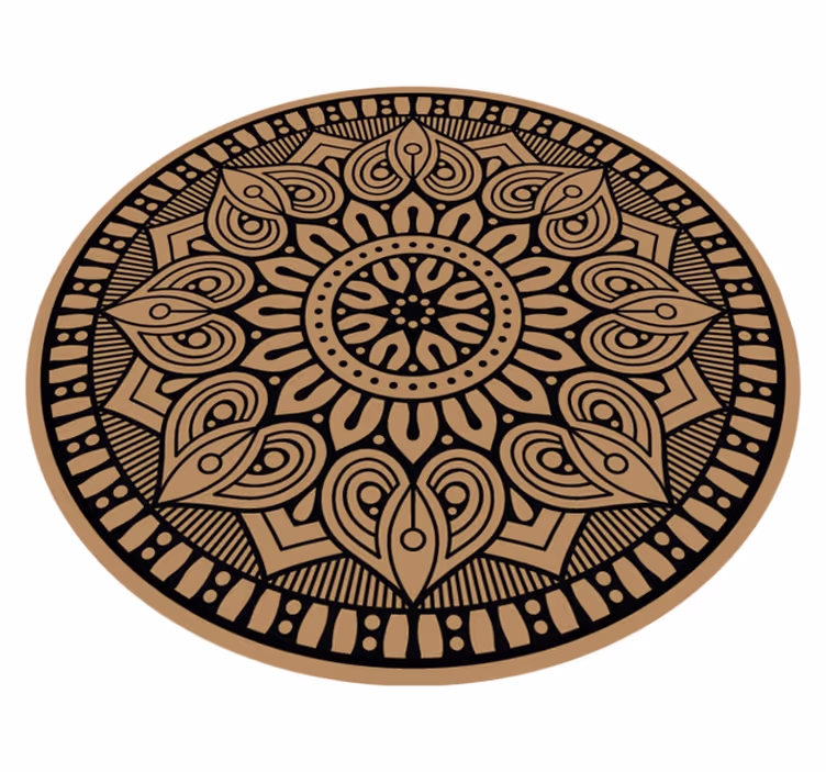 Black pen on brown mandala vinyl rug - TenStickers