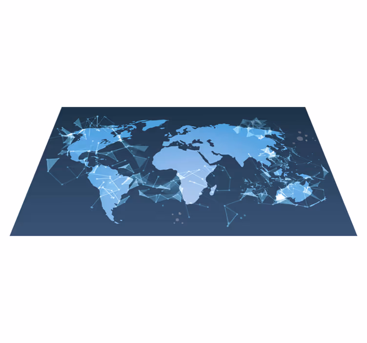 Neon blue world map dining room rug - TenStickers