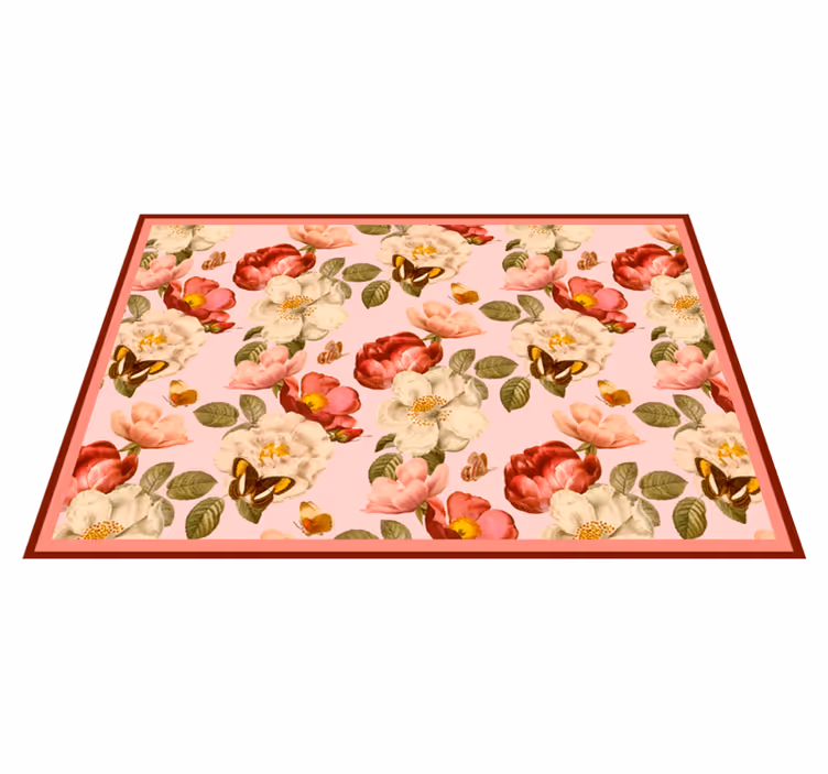Pink and green flowers pattern nature vinyl rug - TenStickers