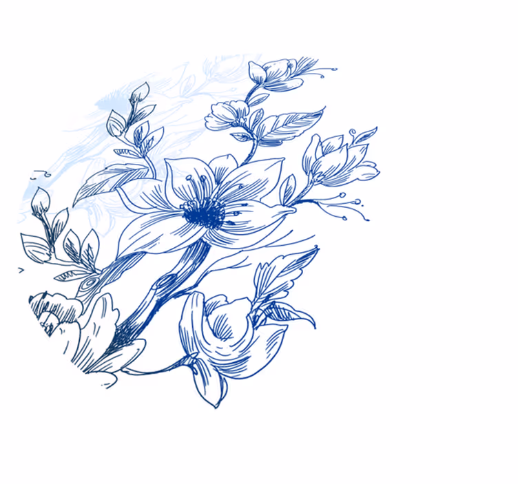 Blue botanical sketch flower vinyl rug - TenStickers