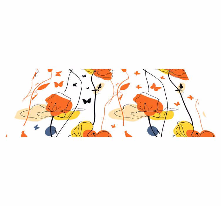 Minimalistic pattern with butterflies flower vinyl rug - TenStickers