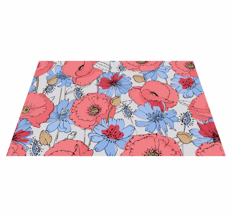 Watercolour poppies black outline  floral rug - TenStickers