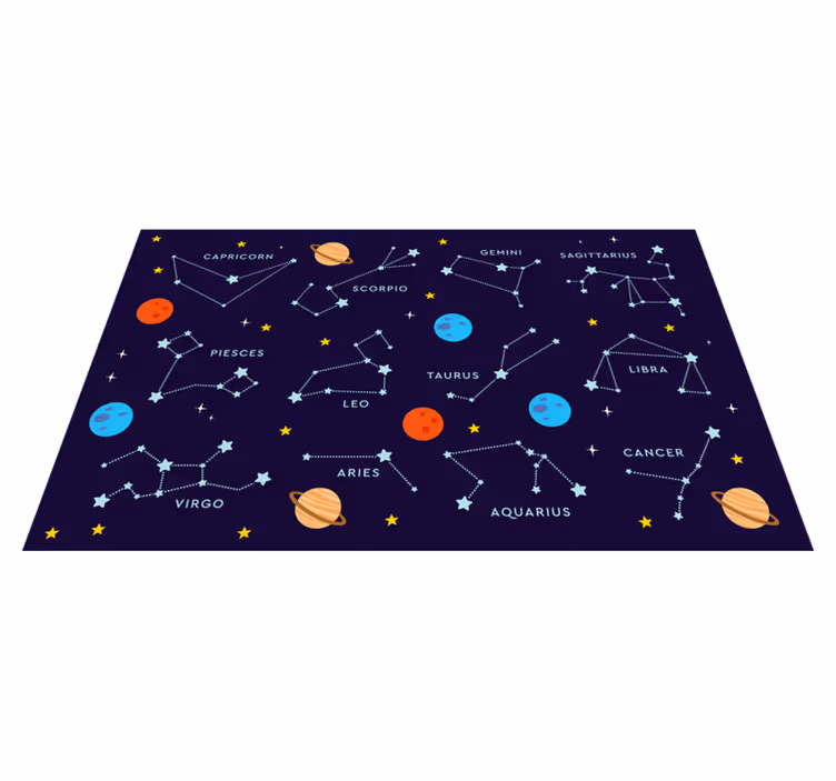 Zodiac signs explained in cartoon star rug - TenStickers