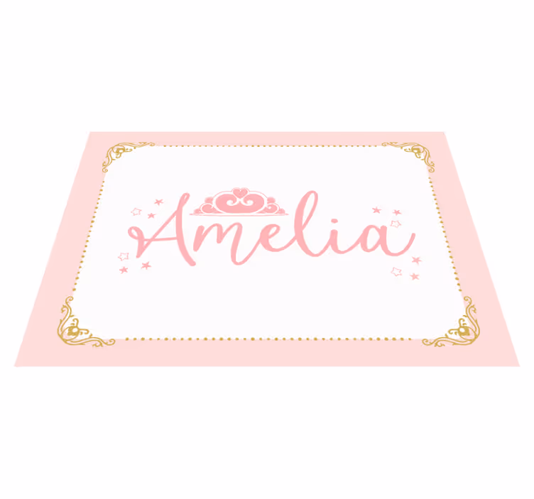 Pink princess crown with name kids vinyl rug - TenStickers
