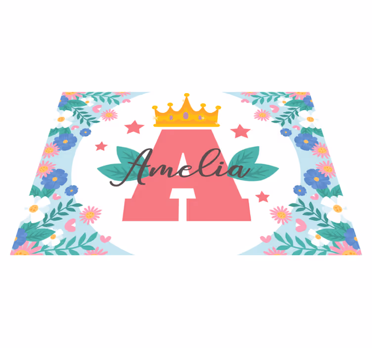 Crowned initial and name vinyl rug - TenStickers