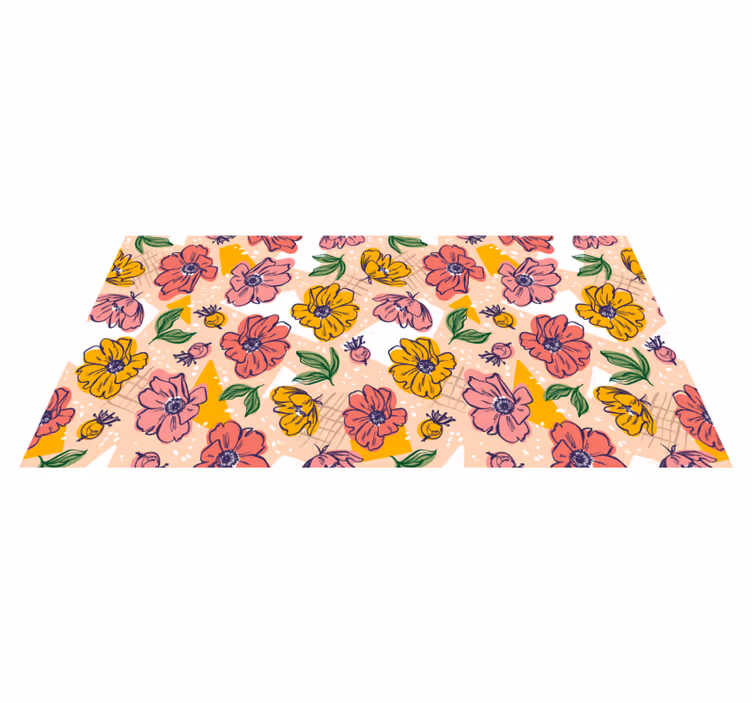 Pink and yellow flower pattern floral rug - TenStickers