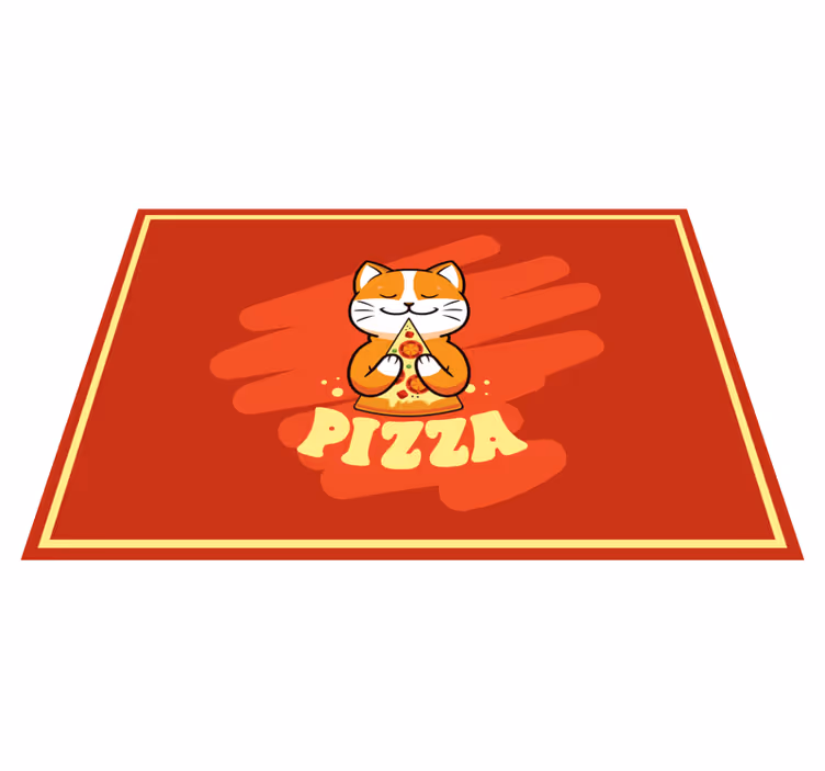 Cute cat with pizza kitchen vinyl rug - TenStickers