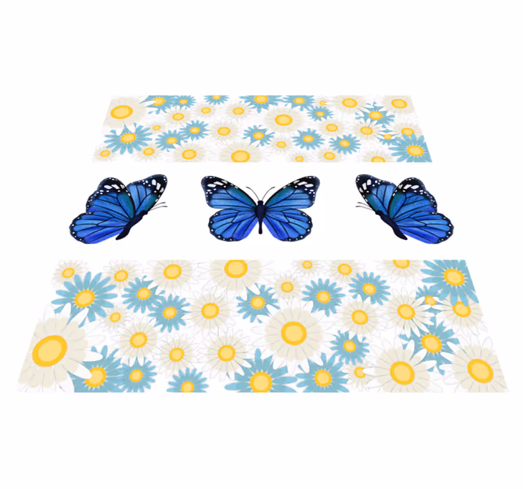 Blue butterflies flower vinyl rug - TenStickers