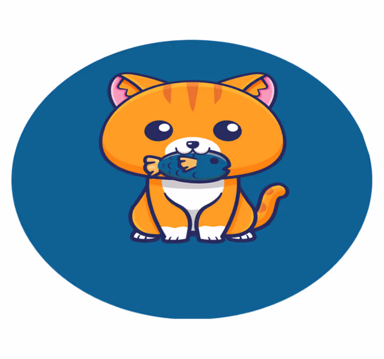 Cute cat eating fish cartoon  animal rug - TenStickers