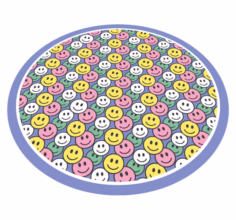 Colorful pastel smiley faces circular rug - TenStickers