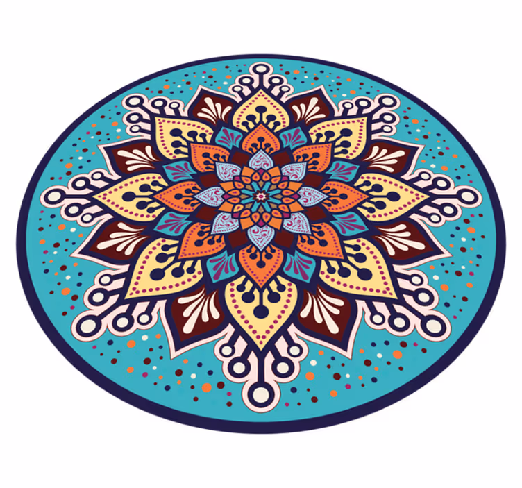 Blue and orange Sun form mandala vinyl rug - TenStickers