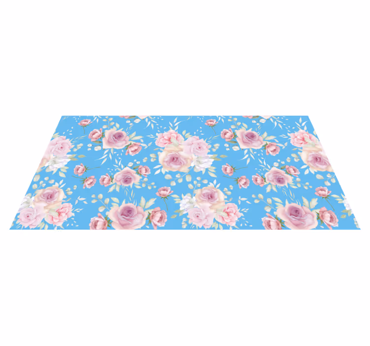 ROSE BLOSSOMS ON BLUE flower vinyl rug - TenStickers