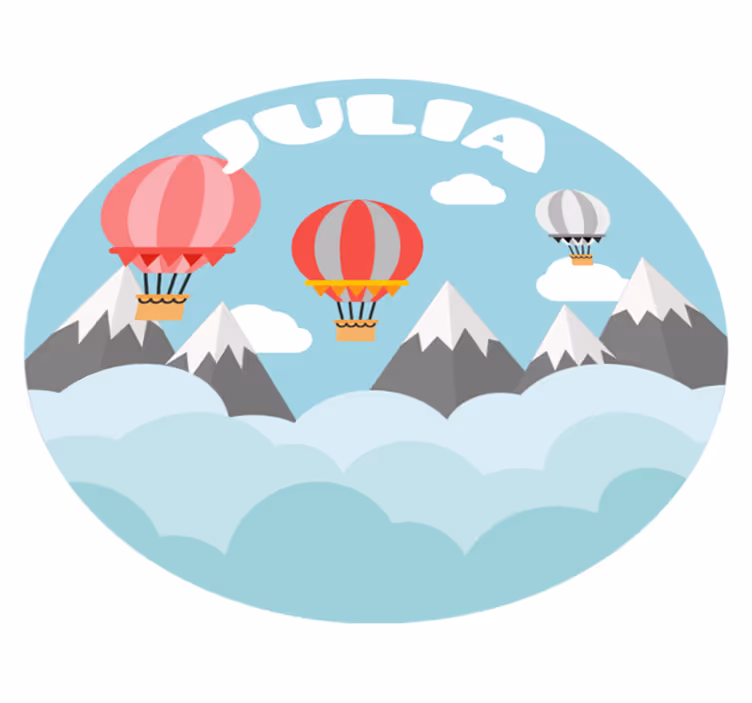 Mountains and balloons with name vinyl rug - TenStickers