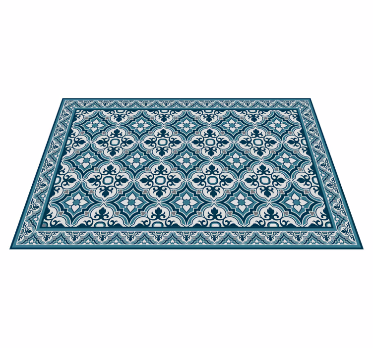 Elegant Blue Motif tile vinyl rug - TenStickers