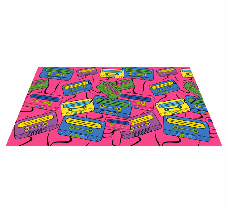 Vintage Cassette Motif teenager vinyl rug - TenStickers