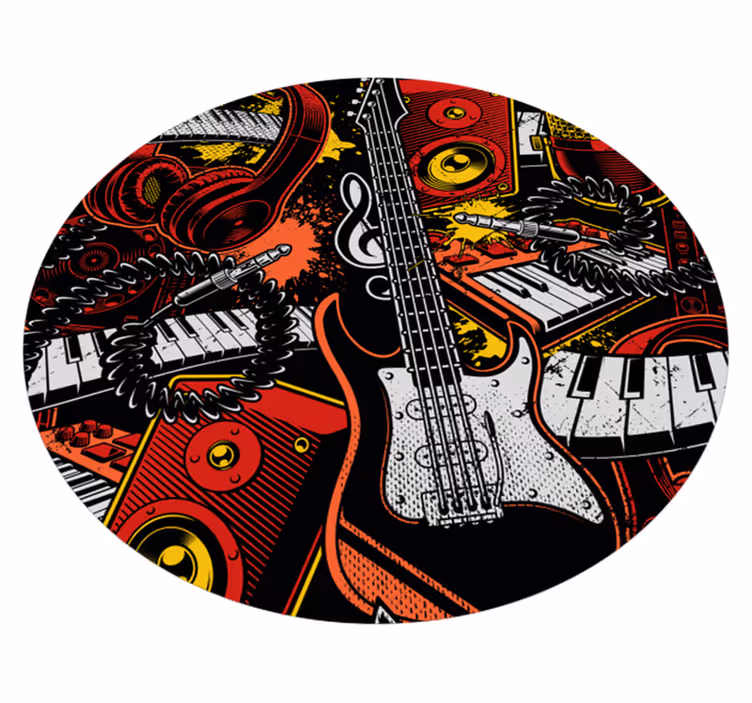 Cartoon musical instrument pattern circular rug - TenStickers