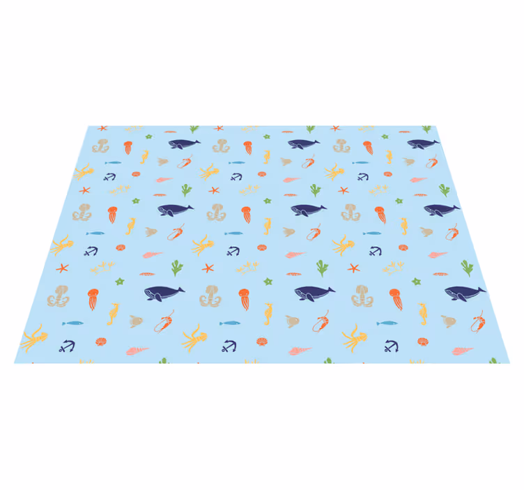 Sea animals on light blue kids vinyl rug - TenStickers