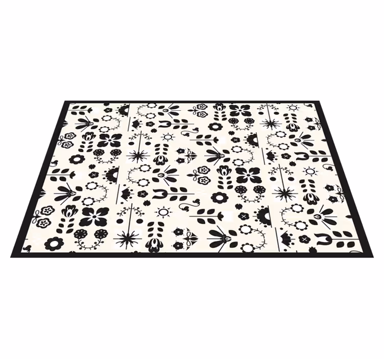 Black Floral Patterns flower vinyl rug - TenStickers