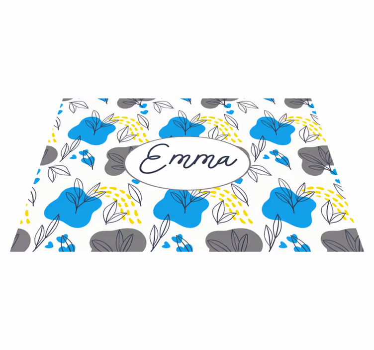 Custom floral name entrance hall vinyl rug - TenStickers