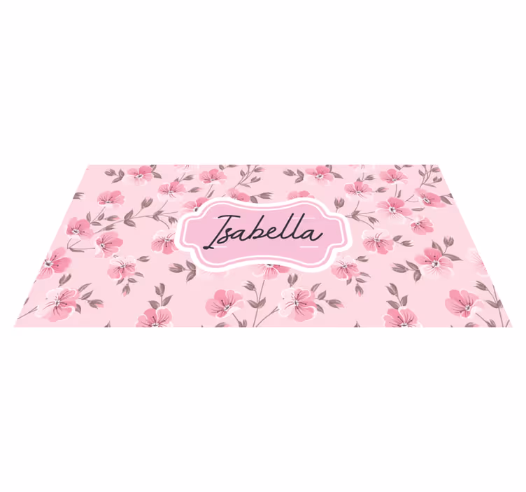 Pink floral design with name teenager vinyl rug - TenStickers