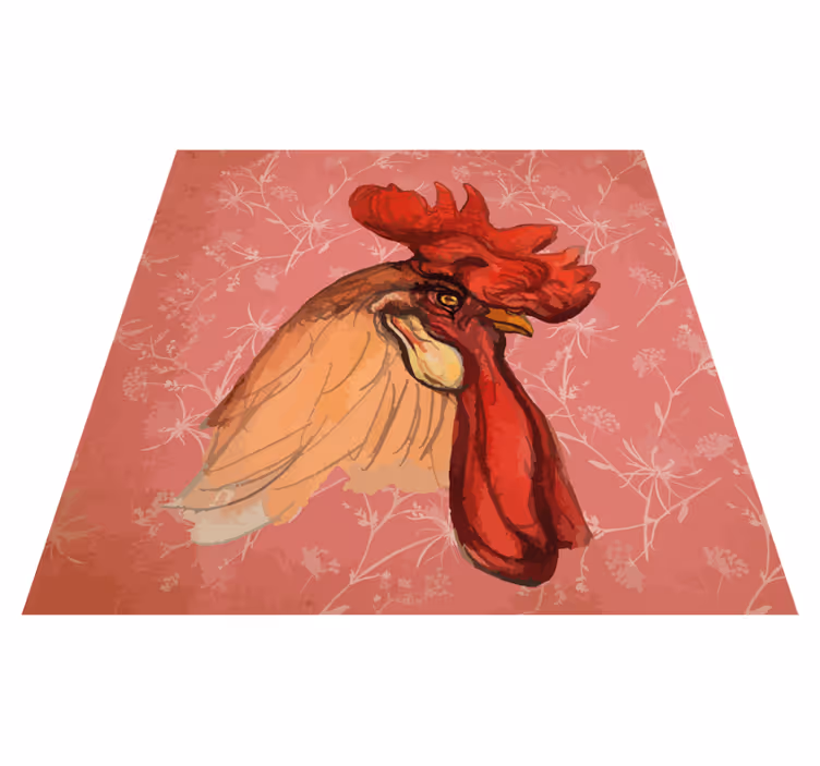 Animal print vinyl rug with rooster floral design - TenStickers