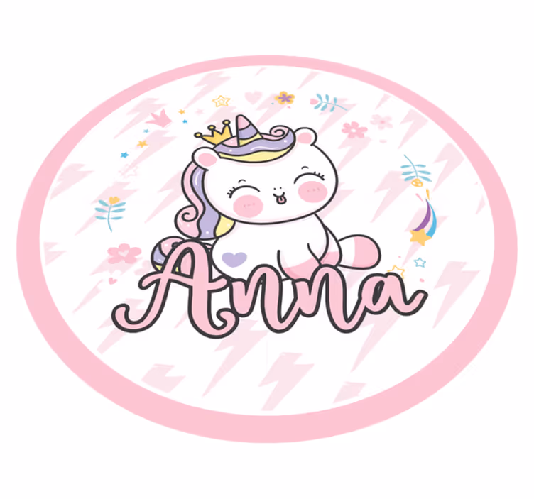 Baby unicorn with name vinyl rug - TenStickers