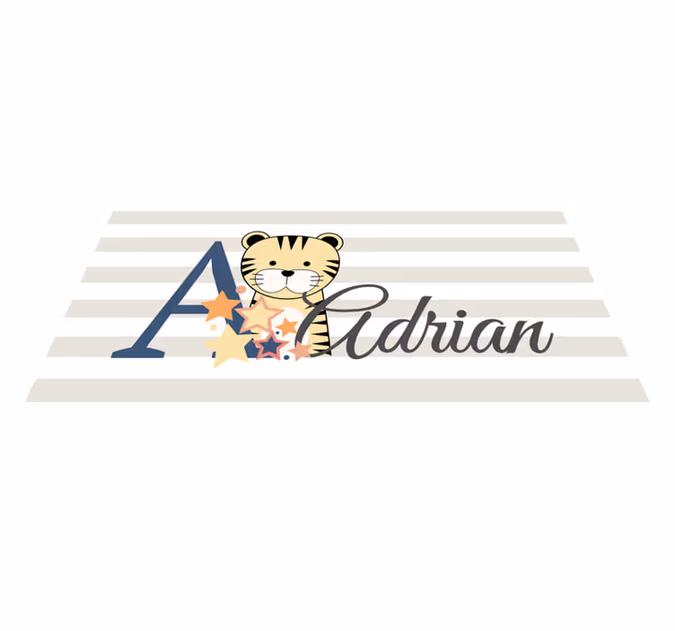 Striped baby tiger with name nursery vinyl rug - TenStickers