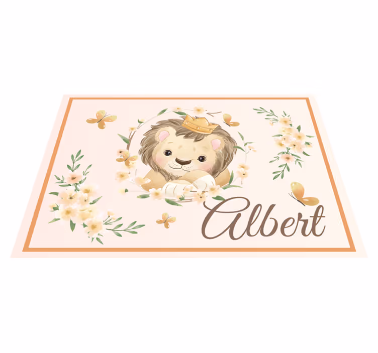 Baby lion with name vinyl rug - TenStickers