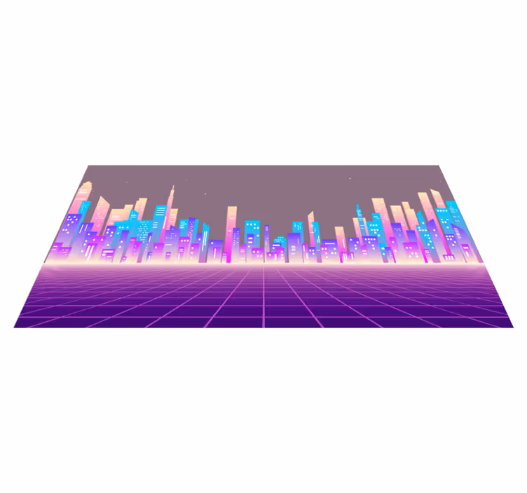 Neon Cityscape Horizon modern vinyl rug - TenStickers
