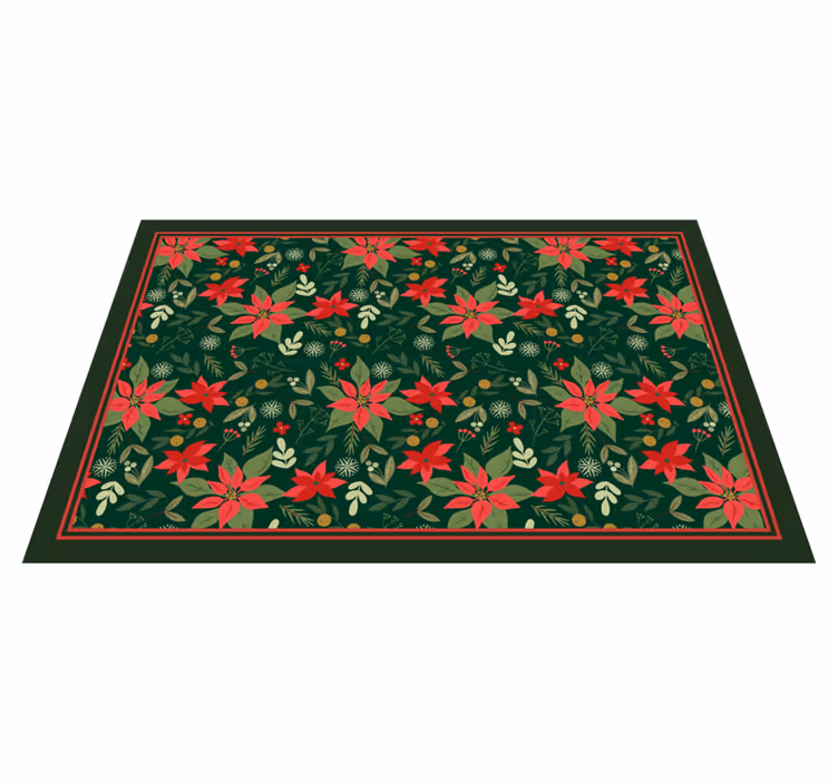 Festive Poinsettia Pattern Christmas rug - TenStickers