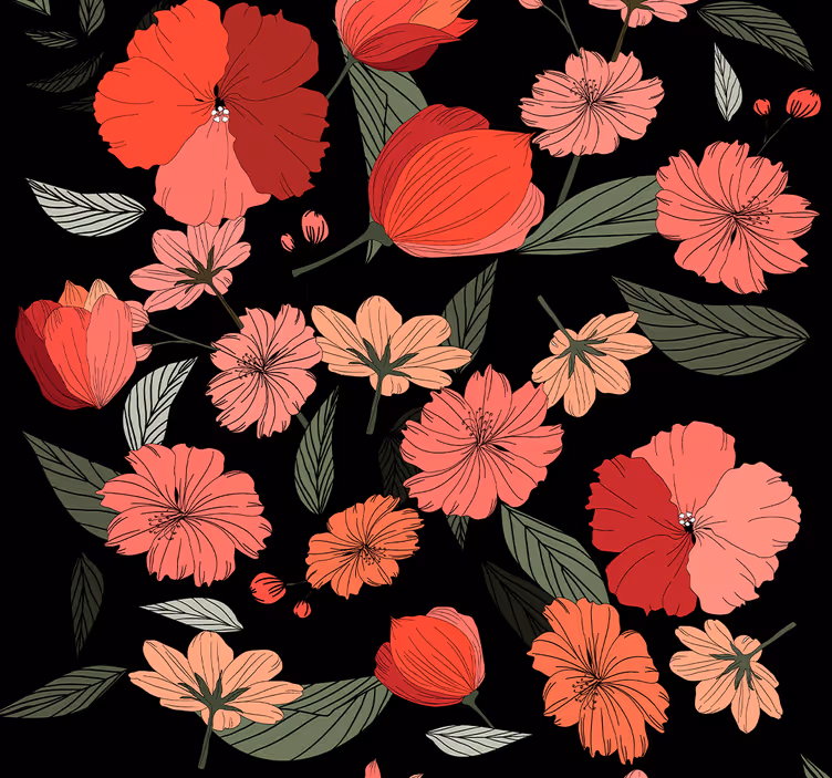 Black pattern motif flower wallpaper - TenStickers