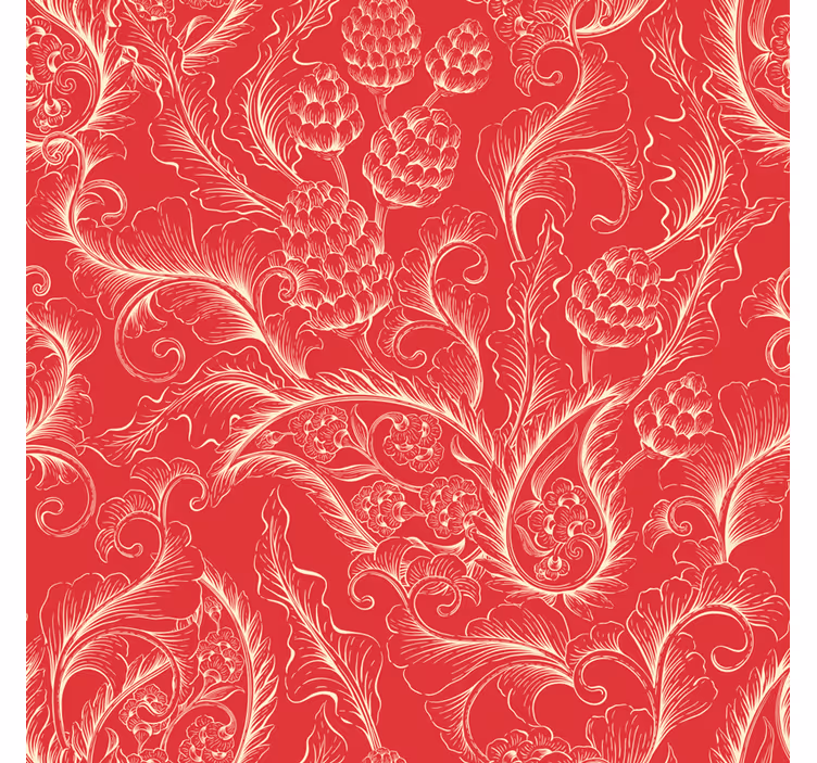 Floral ornament wallpaper red paisley design - TenStickers