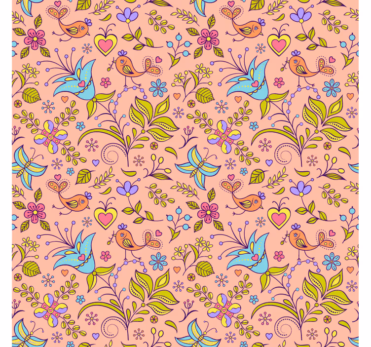 Nature wallpaper flora pattern with birds and butterflies - TenStickers