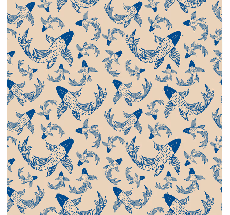 Kids wallpaper with blue swimming fishes on beige - TenStickers